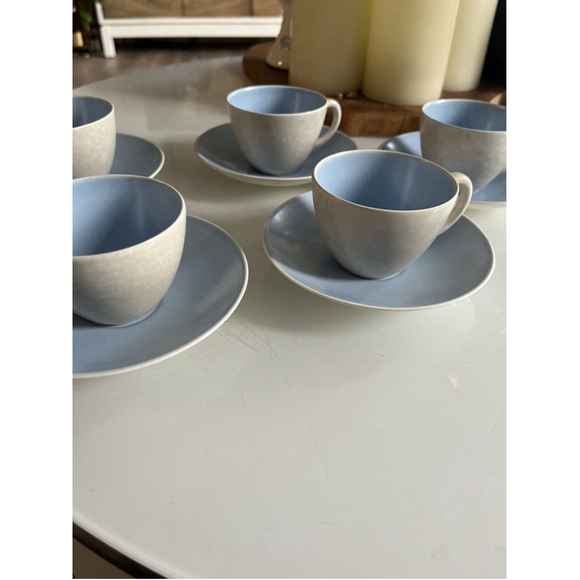 Poole Pottery Set Of 5 Demitasse Espresso Cups Dove Grey Sky Blue England - Picture 2 of 5